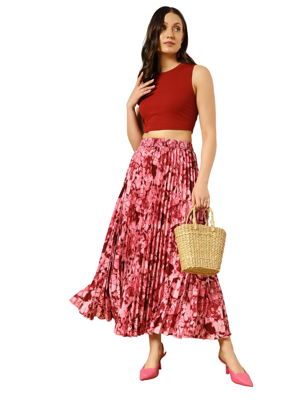 Kzully Crepe Western WomenS Maxi Skirts Red