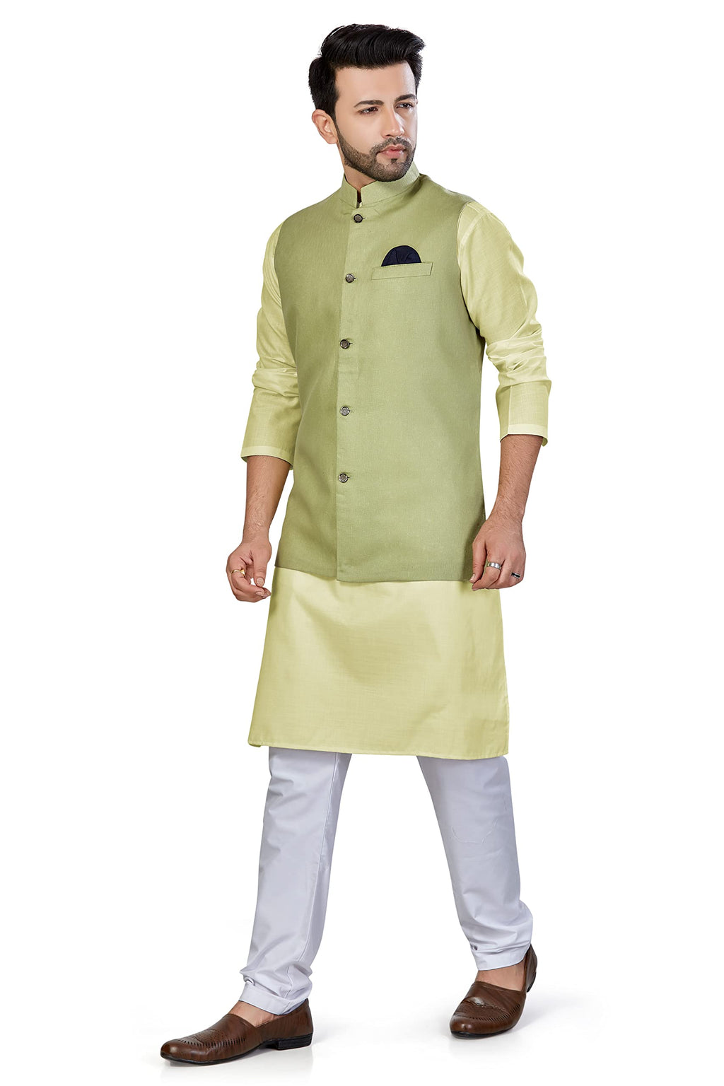 Be Active MenS Solid Linen Blend Kurta Pyjama 3 Piece Set || Men Kurta Pajama With Modi Jacket || Kurta Pajama Nehru Jacket For