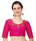 Vihu Fashion Womens Phantom Silk Half Sleeve Embroidery Handwork, Rough Cut Work Stone Work Readymade Blouse