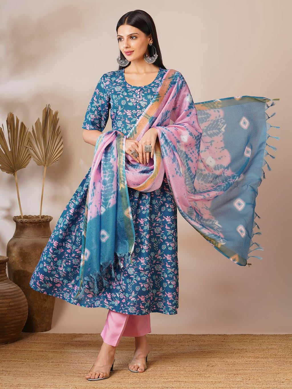ANNI DESIGNER Women s Casual Rayon Blend Kurta with Pants and Dupatta, Blue, 2XL
