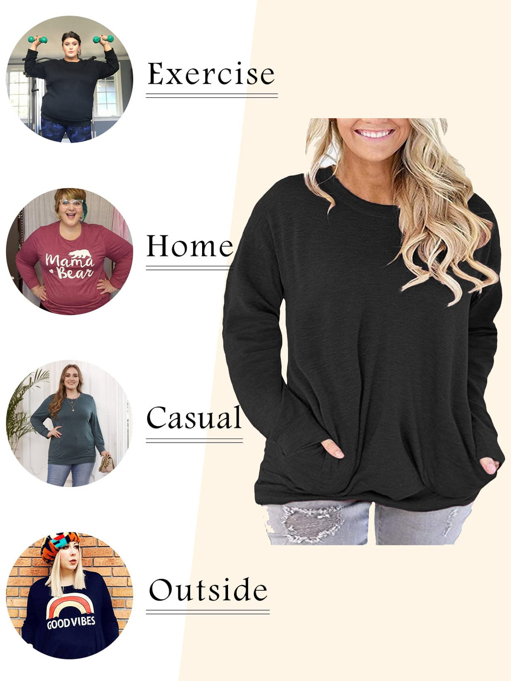 Womens Plus Size Solid Color Tops Casual Round Neck T-Shirt Blouse Shirts Black 20W