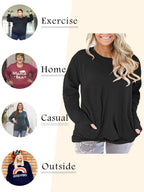 Womens Plus Size Solid Color Tops Casual Round Neck T-Shirt Blouse Shirts Black 20W