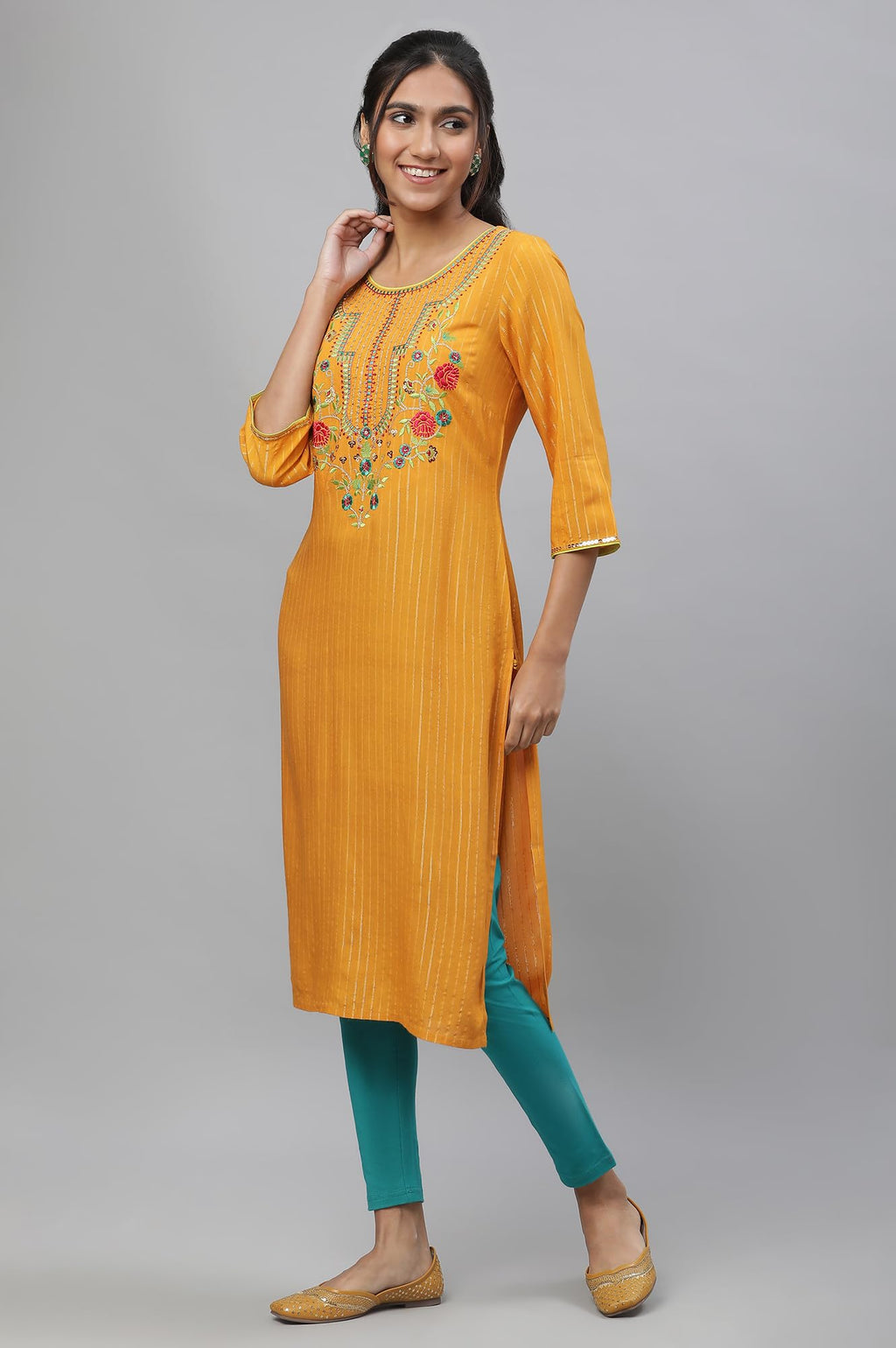 Aurelia WomenS Yellow Embroodered Festive Kurta