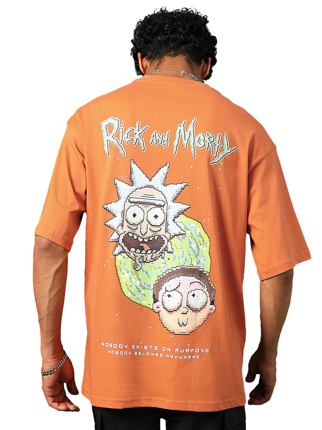 Bewakoof Official Rick and Morty Merchandise Men Graphic Print Oversized Fit Half Sleeve Round Neck Pure Cotton T-Shirt_685528_B