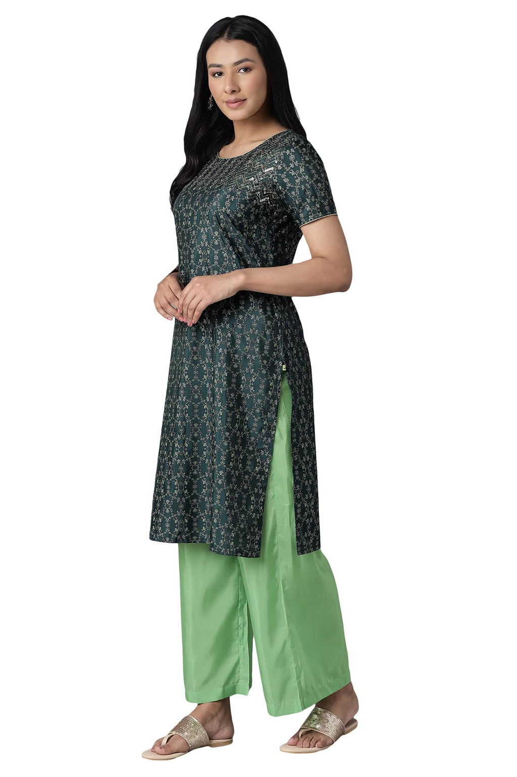 Aurelia Women'S Polyester Printed Straight Kurta & Palazzo Set