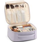 Vlando Makeup Bag Travel Cosmetics Bag Faux Leather Make up Bag Portable Artist Storage Bag with Adjustable Dividers for Cosmeti