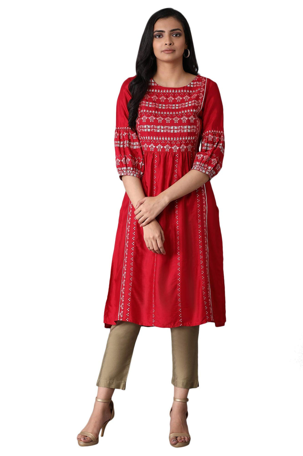W For Women Maroon Shantung Kurta_21Few13049-213616_M