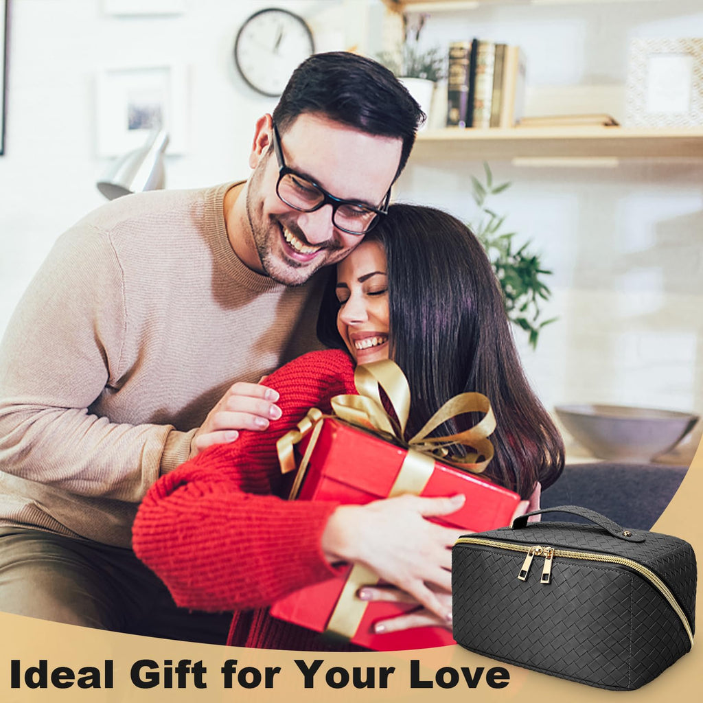 AURUZA Large Capacity Makeup Bag, Travel Cosmetic Bag With Handle and Divider Flat Lay Organizer Portable Toiletry Bag,Makeup St