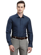 Turtle Men 100% Cotton Slim Fit Blue Checkered Full Sleeve Formal Shirt