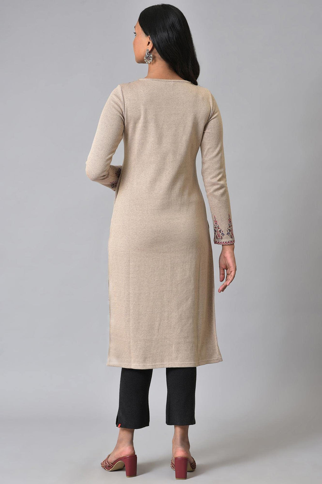 W For Woman Plus Size Ecru Placement Printed Jacquard Winter Kurta