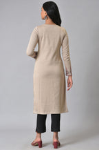 W For Woman Plus Size Ecru Placement Printed Jacquard Winter Kurta