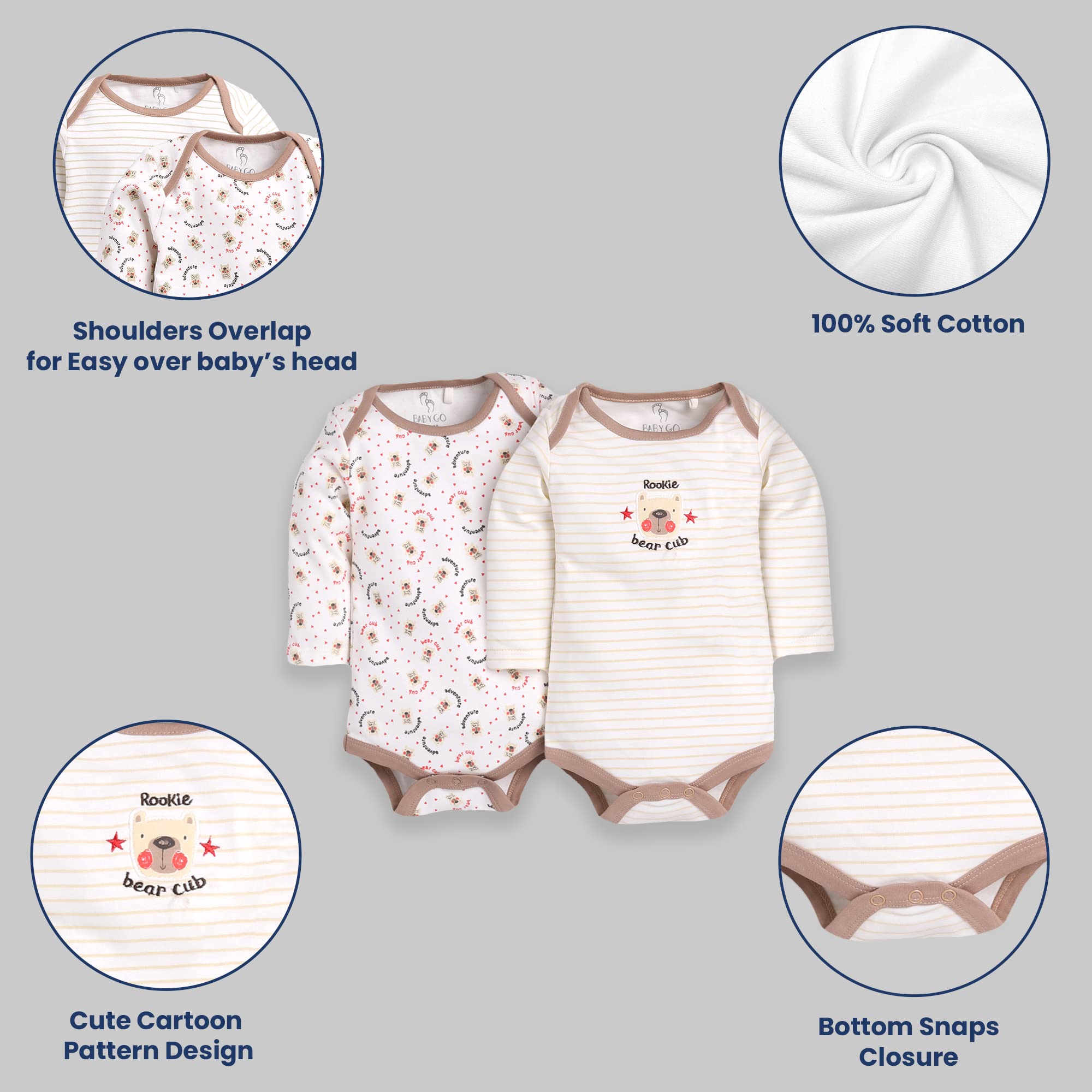 BABY GO 0-3M,3-6M,6-9M 100% Pure Cotton Romper/Sleep Suit/Comfort fit/Bodysuit for Baby Girls (Combo Pack of 2)