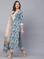 ANNI DESIGNER Womens Cotton Blend Straight Printed Kurta with Pant & Dupatta (Kuntu Green_XXL_Green_XX-Large)
