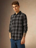 Dennis Lingo Men Grey Checks Cotton Regular Fit Full Sleeve Shirts.