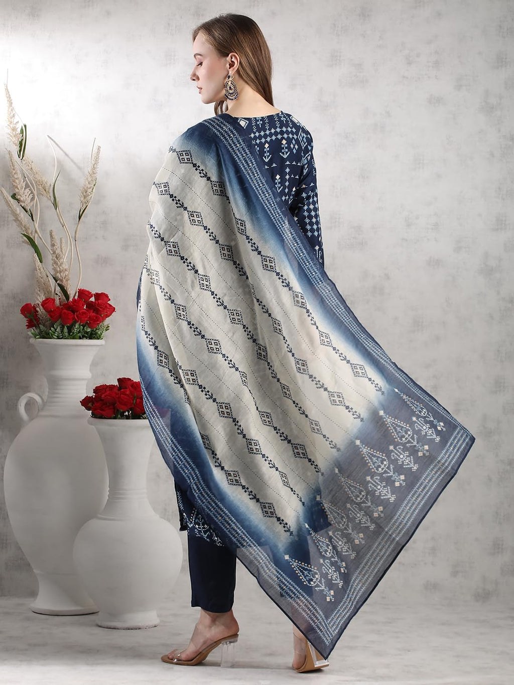 ANNI DESIGNER Women s Rayon Blend Printed Straight Kurta with Pants and Dupatta, Blue, XL
