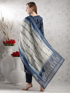 ANNI DESIGNER Women s Rayon Blend Printed Straight Kurta with Pants and Dupatta, Blue, XL