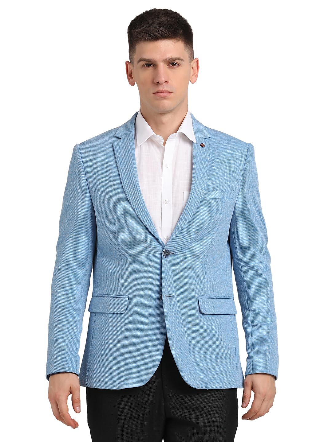 Turtle Men Knitted Dobby Print Sky Blue Blazer