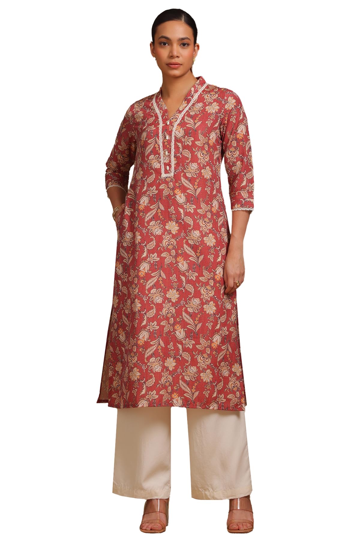 Soch Women Rayon Botanical Print Kurta with Thread Work