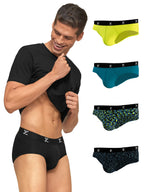 XYXX Mens Underwear Shuffle IntelliSoft Antimicrobial Micro Modal Brief Pack of 5 (Black ; Deep Sea Blue ; Lime Green ; Yoga PE