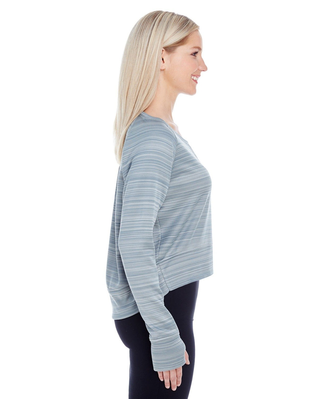 Ladies Odyssey Striped Poly Fleece Hi-Lo crew - gRANITE STRIPE - S(D0102H76QQP)