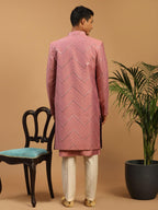 VASTRAMAY Mirror Work Front Open Sherwani Set with Pant Style Pyjama for Men  Elegant Ethnic Wear for Weddings & Festivals