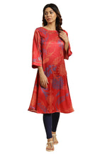 W For Woman Red Bold Floral Printed Satin A-Line Kurta_23Auw10280-122263_L