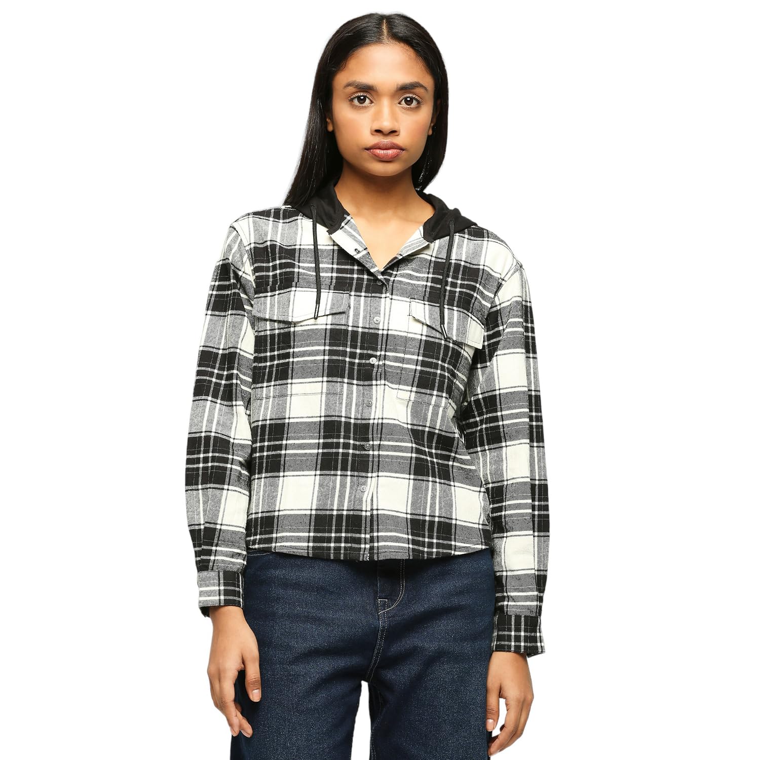 Pepe Jeans WomenS Cotton Hooded Neck Shirt (Pl304789_Black