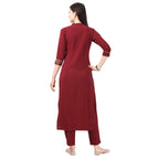 Nainvish Crepe Stitched Kurti With Pant Set For Women Maroon