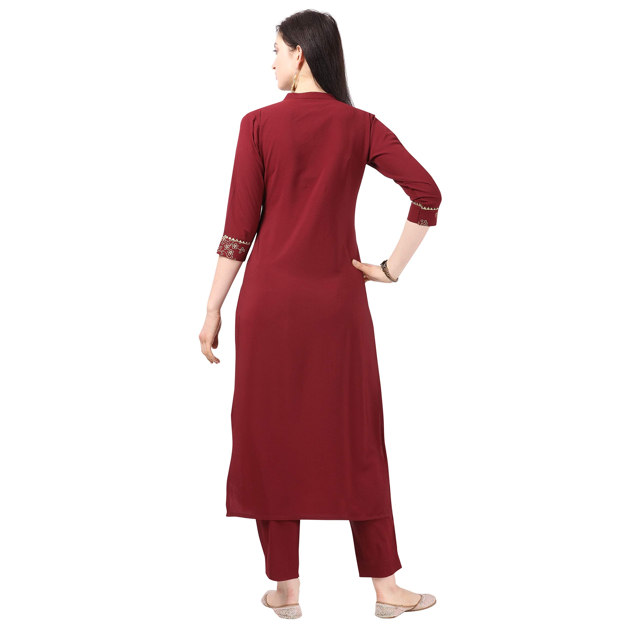 Nainvish Crepe Stitched Kurti With Pant Set For Women Maroon