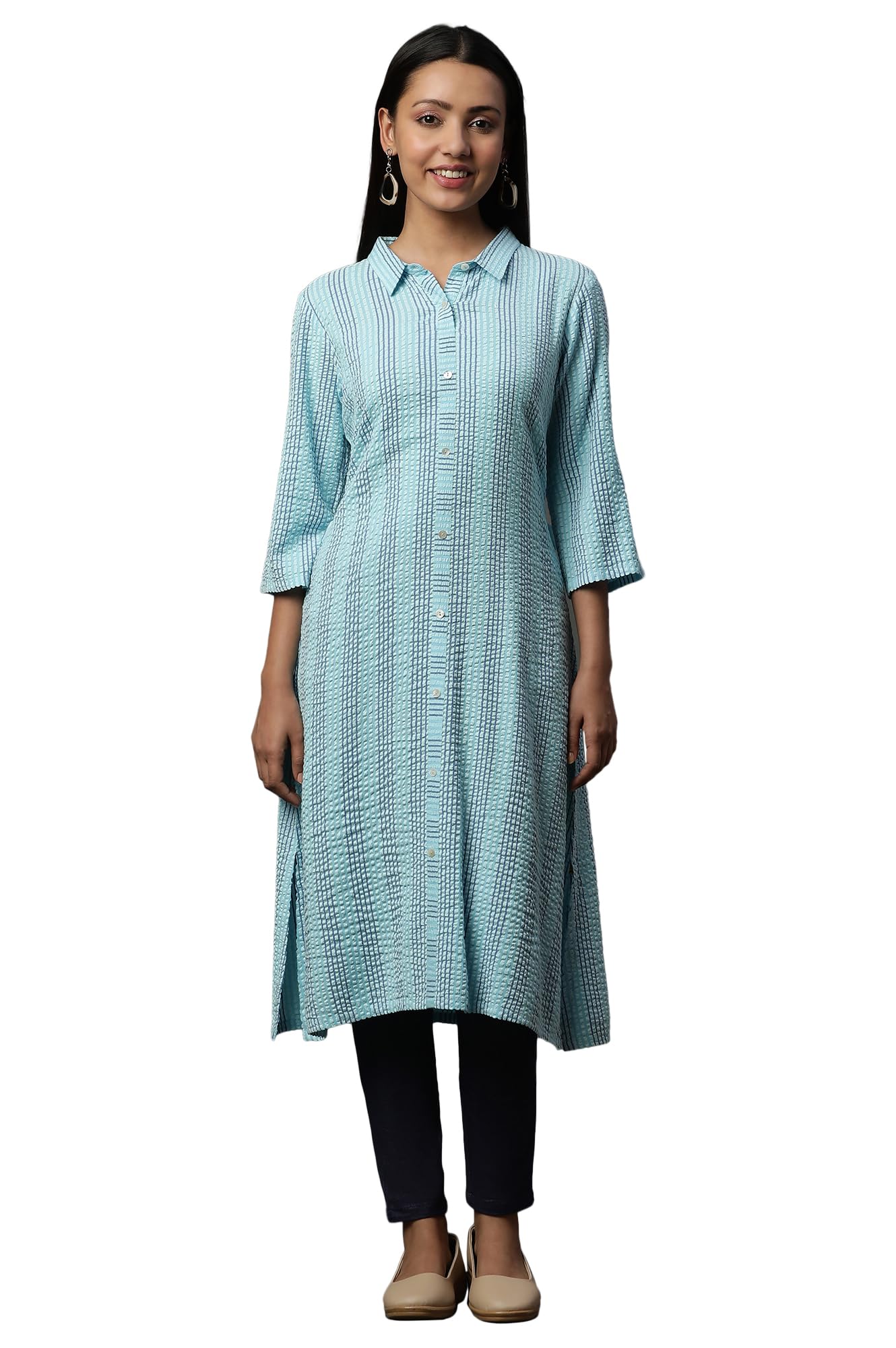 Aurelia Women Striped Rayon Straight Kurta_24FEA14807_2XL Blue