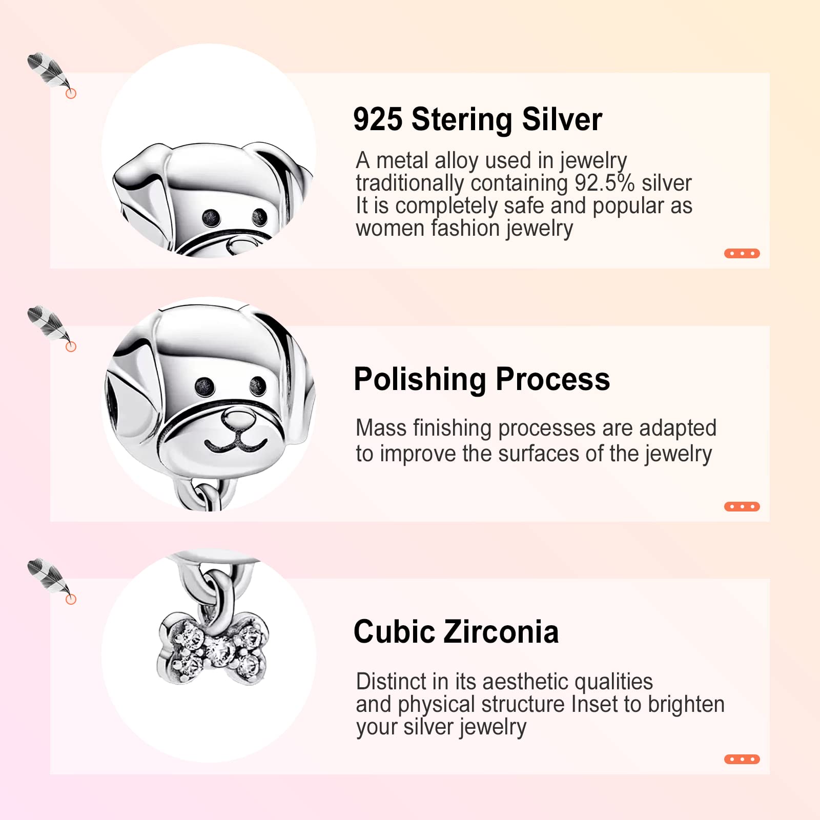 Annmors Animal Charms 925 Sterling Silver Love Pet Dog Charm with Cubic Zirconia for Dog Lovers fit Women Bracelet & Necklace,Ch