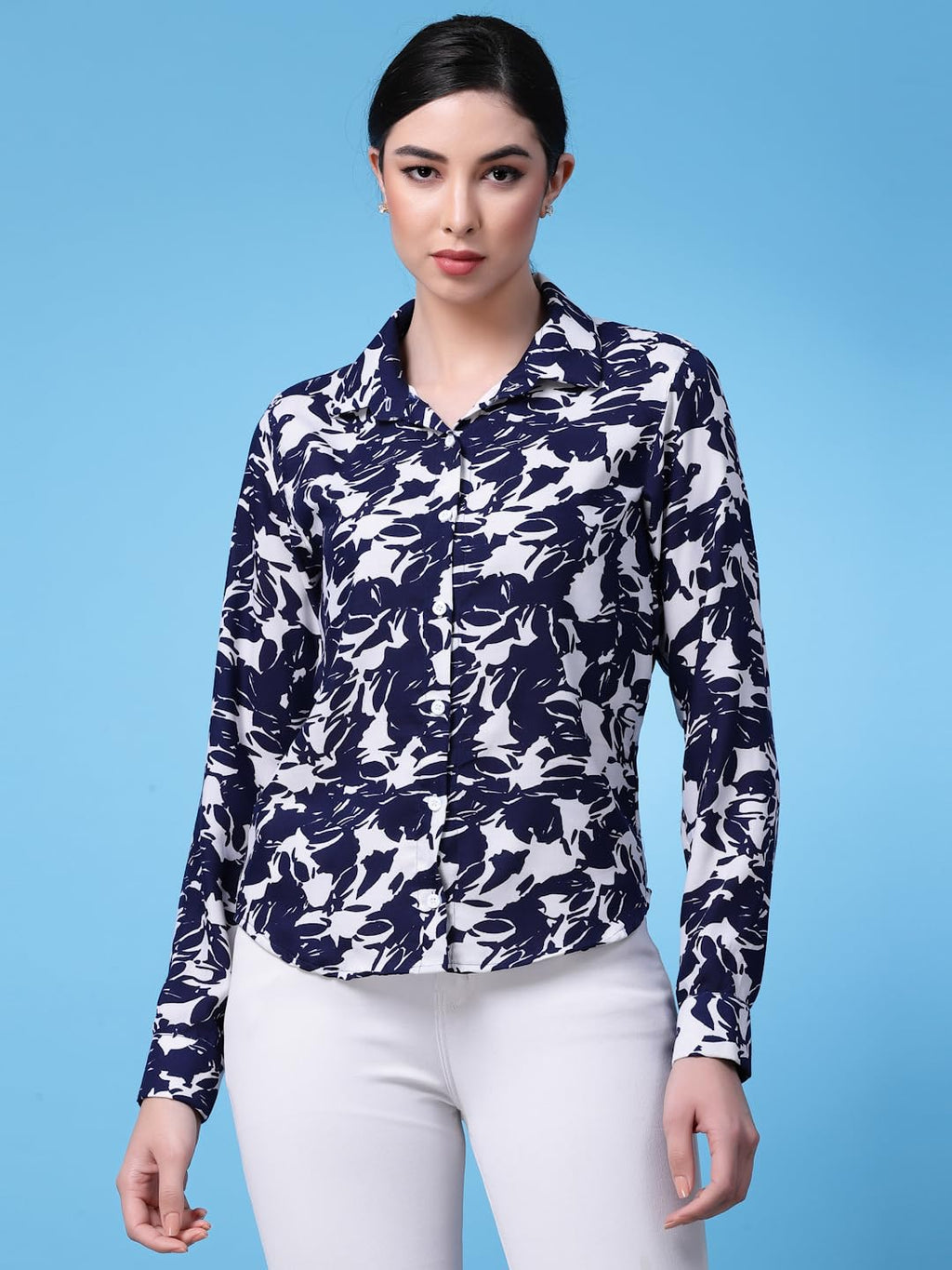 OOMPH! Shirts for Women, Floral Printed, Blue