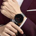 Mens Watches Ultra-Thin Minimalist Waterproof-Fashion Wrist Watch for Men Unisex Dress with Stainless Steel Mesh Band-Red Hands(