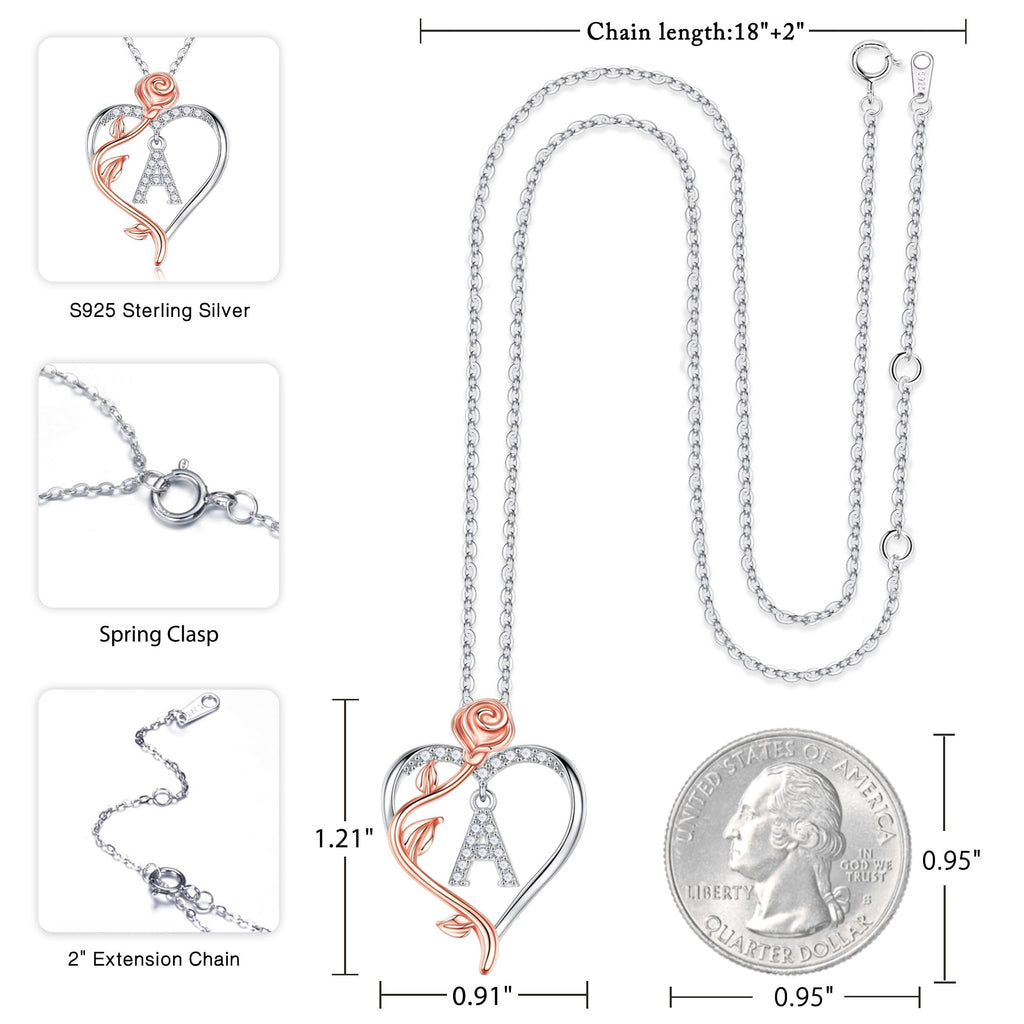 Dainty Necklace Gifts for Women, Dainty Rose Love Heart Initial B Letter Pendant Necklace Jewelry Mothers Day Valentines Christm