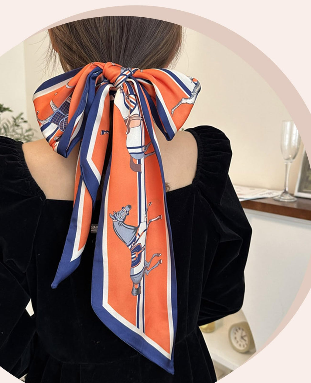 Clysoru Silk Neck Scarf Printed Scarves Head Women'S Fashion Oblique Angle Satin Scarfs For Bag Hair 59    X 5.9    (Orange blue