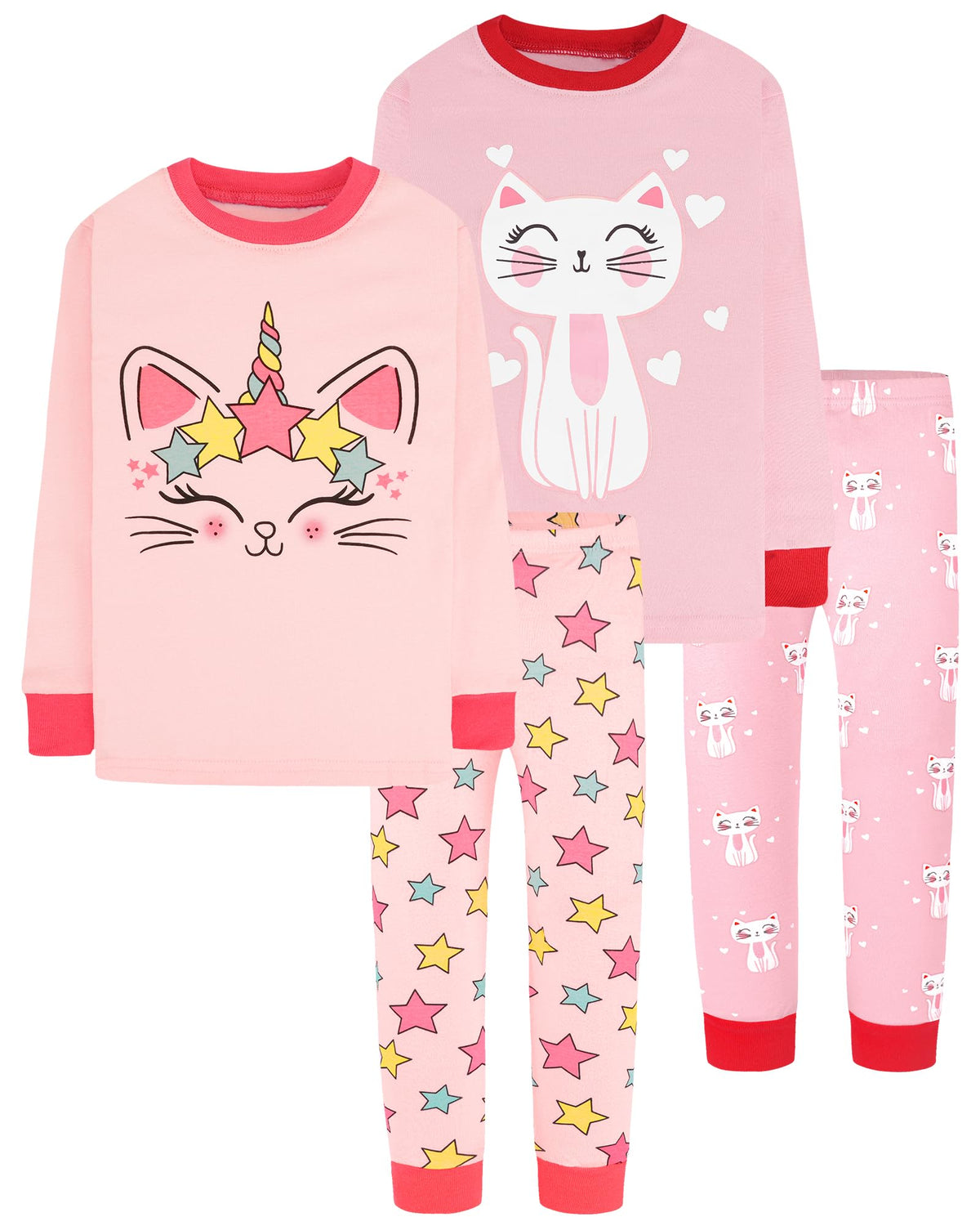 DAUGHTER QUEEN Girls 4 Pieces Cotton Pajamas Size 18 Months12 Years, 4pcspinkcatlga23, 10 10