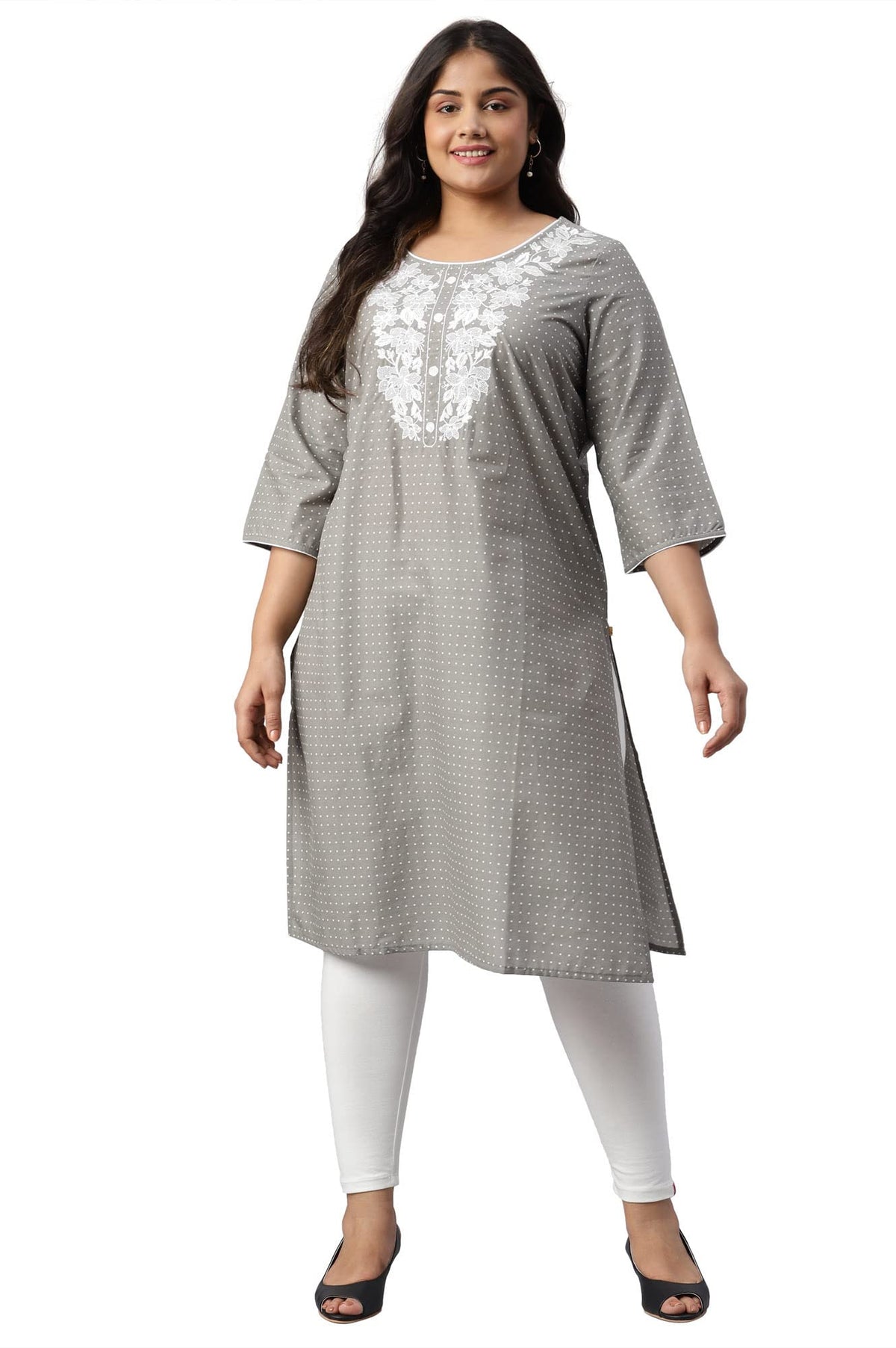 Aurelia Women Grey Cotton Geometric Printed Straight Kurta_22Aua13345P-505794_4Xl