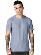 Bewakoof MenS Textured Regular Fit Half Sleeve Round Neck Polycotton T-Shirt_687628_Blue_S