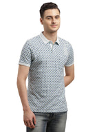 Turtle Men Slim Fit Printed Blue Cotton Stretch Polo Tshirt