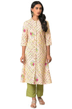 W Light Orange Floral Printed Straight Long Lace Kurta For Women