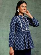 Libas WomenS Yoke Design A-Line Kurtis (26574_Blue