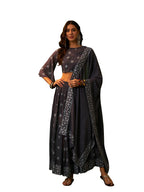 Ziyaa Women'S Grey Georgette Flare Kurta Skirt And Dupatta Set (Sgskdgr4047