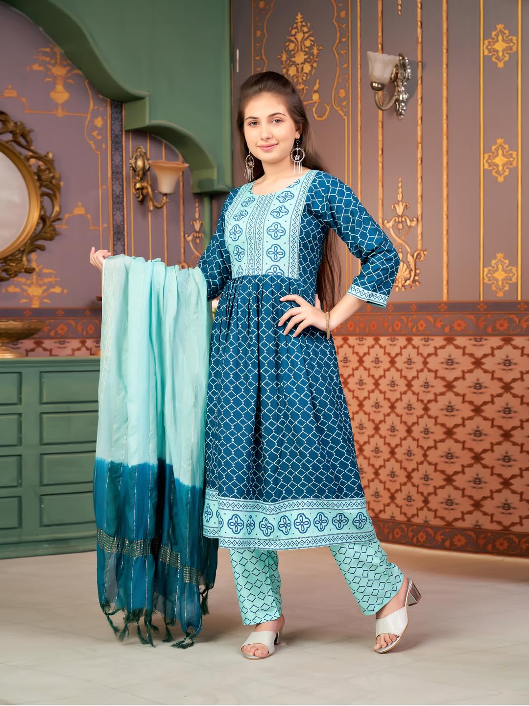 Aarika Girls Ethnic Wear Rama Green Colour Foil Print Rayon Kurti-8-15 Years (Kurti-Ap-805)
