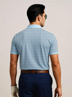 Mens Cotton Printed Polo Tshirt | 220 GSM Interlock Fabric | Slim Fit | Skin-Friendly Ink | Sky Blue Golf-Inspired Pattern T Sh