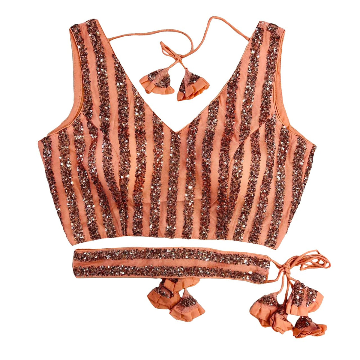 Sumaira Tex WomenS Emblished Sequins Sleeveless Fancy Peach Blouse With Belt(Sequins Belt Peach_38) 38
