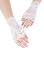 3 Pairs Lace Gloves Women Short Fingerless Floral Gloves Flower for Bridal Wedding Halloween(Black, White, Red)
