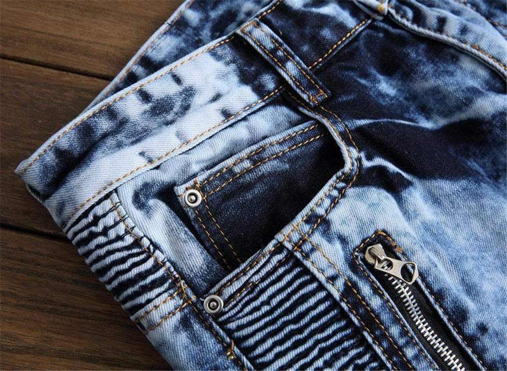 AITITIA Men's Biker Zipper Deco Washed Straight Fit Jeans (36, 002 Light Blue)