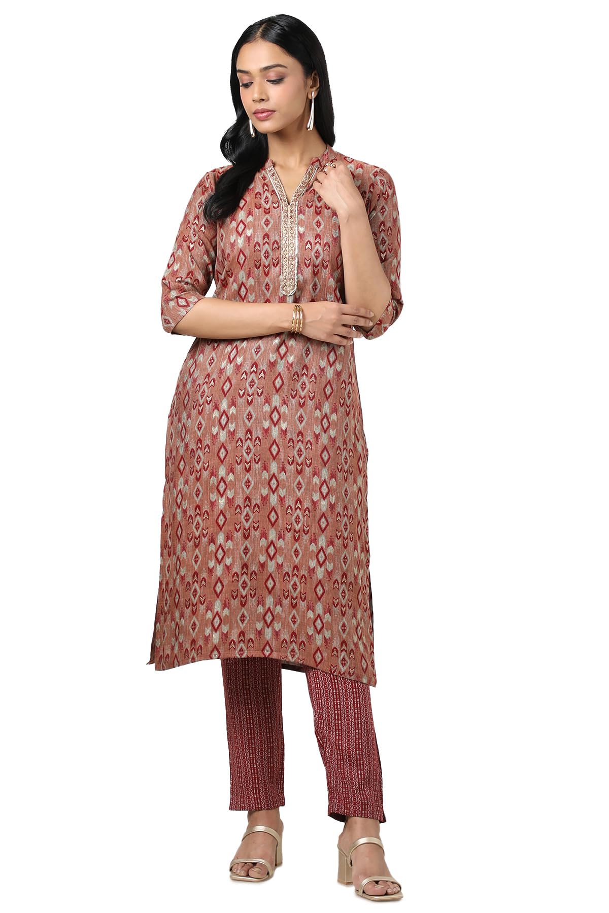 Soch Women Rayon Ikat Print Kurta Set with Gotta Patti
