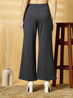 OOMPH! Women Trouser | Wide Leg High Waist Trousers | Solid Formal & Casual Pants with Front Patch Pockets | Officewear, Travel,