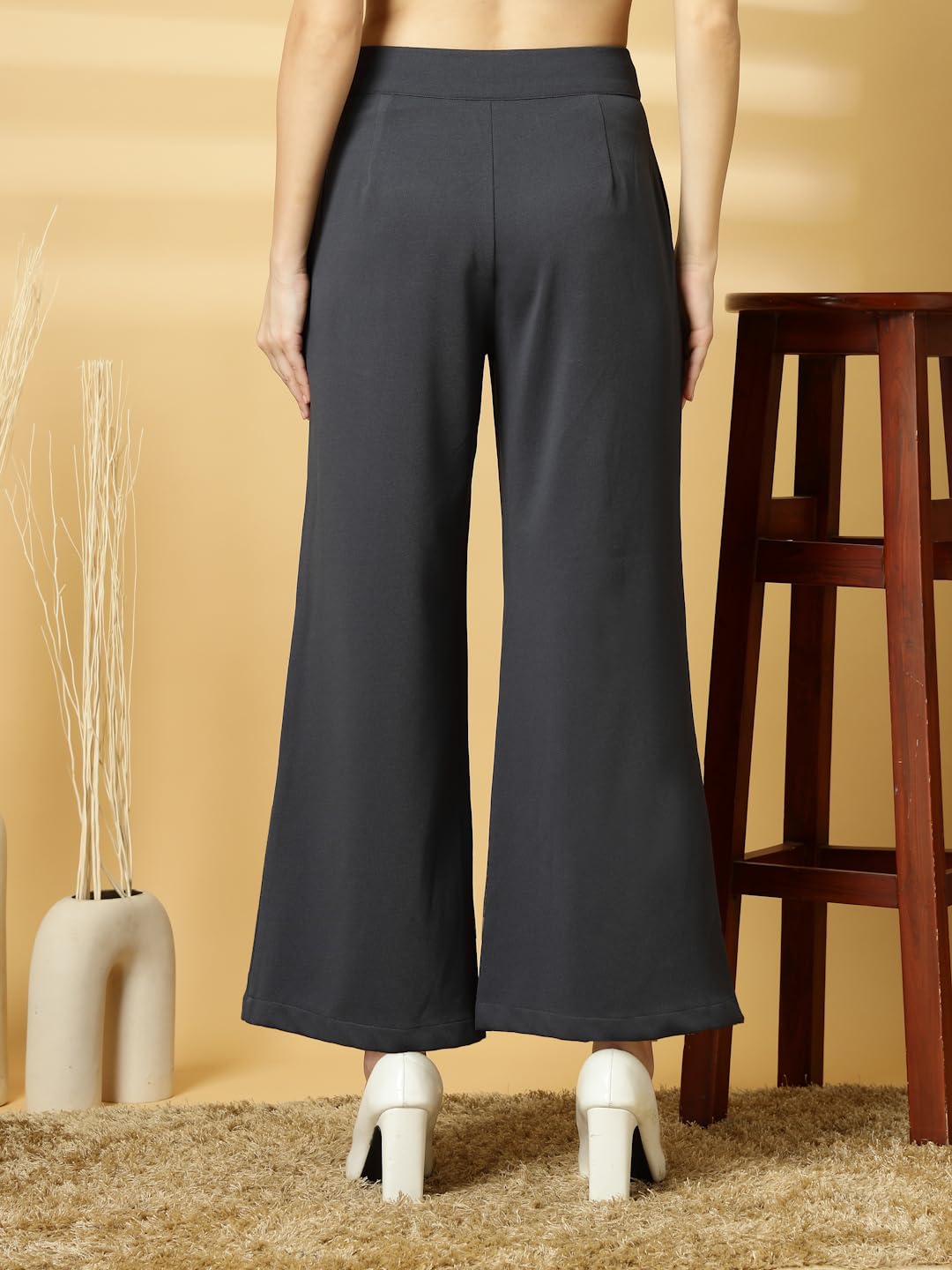 OOMPH! Women Trouser | Wide Leg High Waist Trousers | Solid Formal & Casual Pants with Front Patch Pockets | Officewear, Travel,
